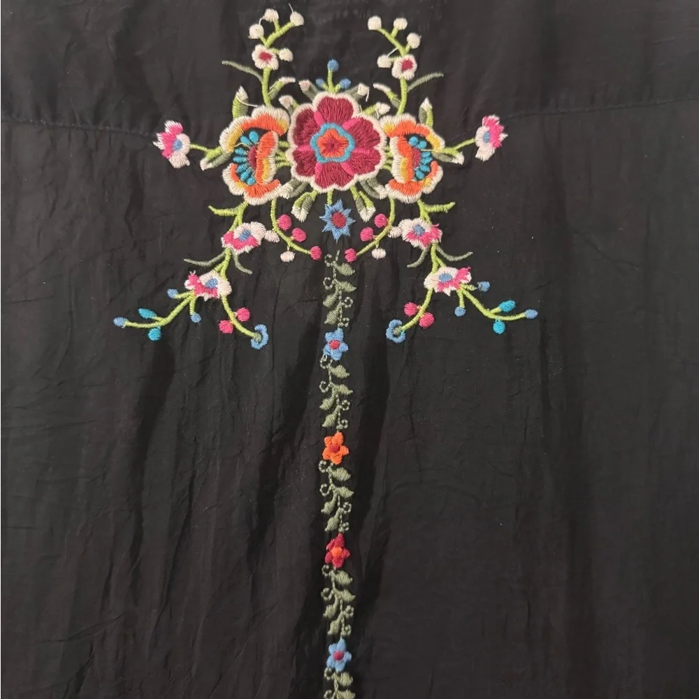 Johnny Was Black Mini Dress with Floral Embroidery - Picture 10 of 11